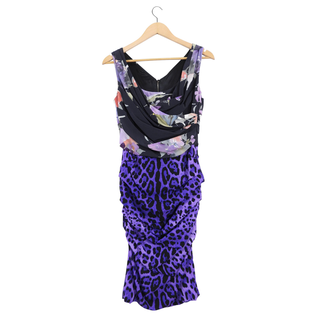 dolce gabbana purple leopard dress Dolce & Gabbana Purple Leopard and Floral Print Silk Dress