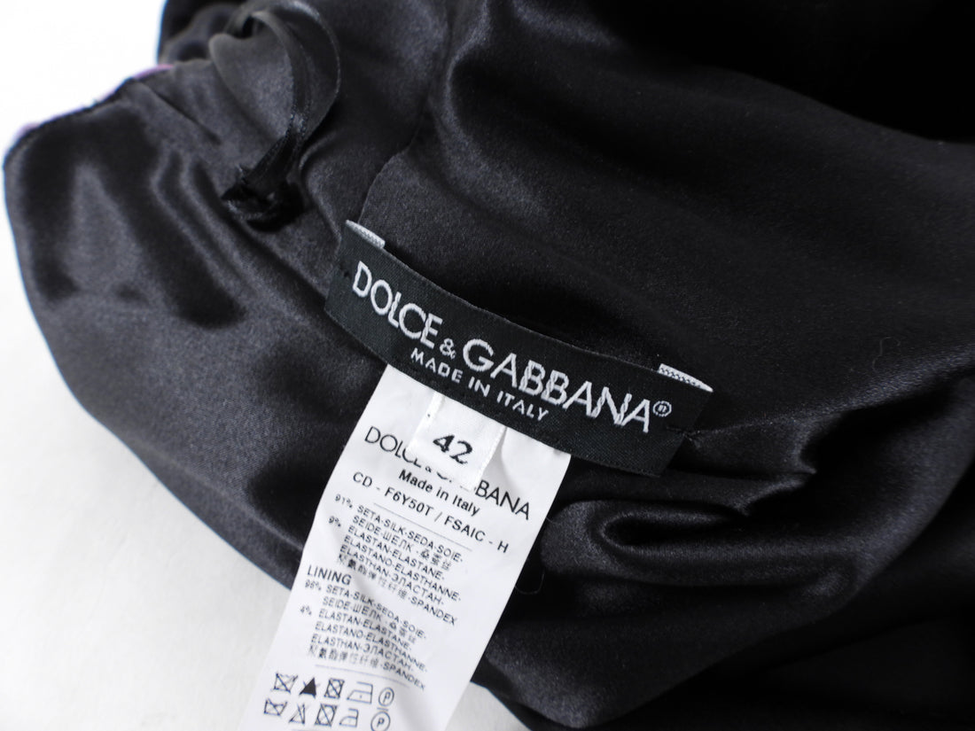 Dolce & Gabbana Purple Leopard and Floral Print Silk Dress - S / USA 4