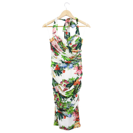 Dolce & Gabbana White Green Pink Floral Butterfly Halter Dress - IT38 / 2