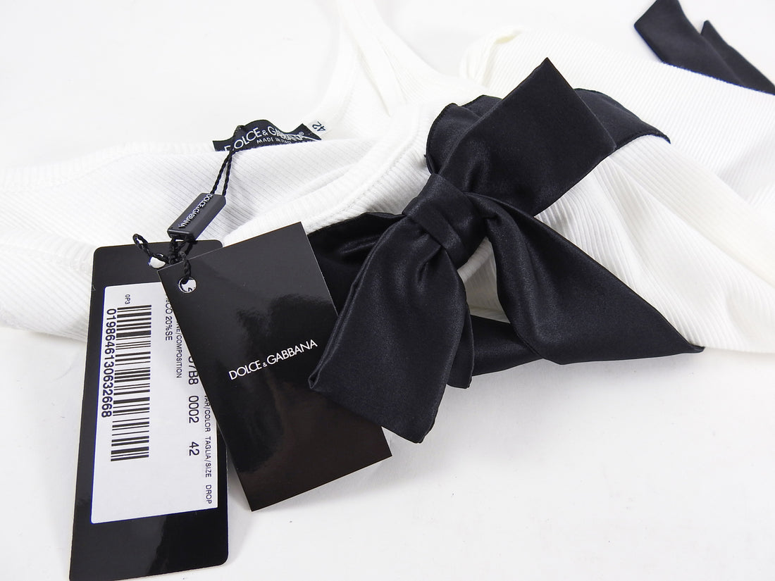 Dolce & Gabbana White Tank Top with Black Satin Long Bow - IT42 / 6