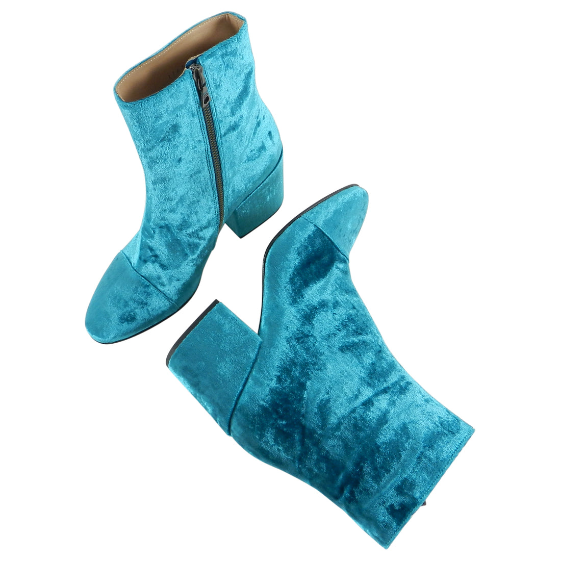 Dries Van Noten Turquoise Velvet Ankle Boots - 37