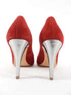 Diane von Furstenberg Red Suede Silver Heel Pump - USA 7M