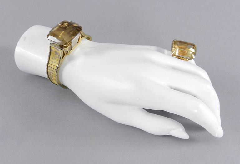Vintage 1970's Retro Style Eszeha Smoky Citrine Gold Bracelet and Ring Set