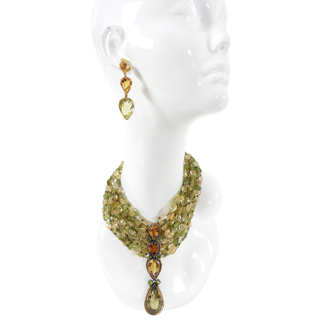 Eileen Coyne 22k Gold Tourmaline and Citrine Necklace and Earrings