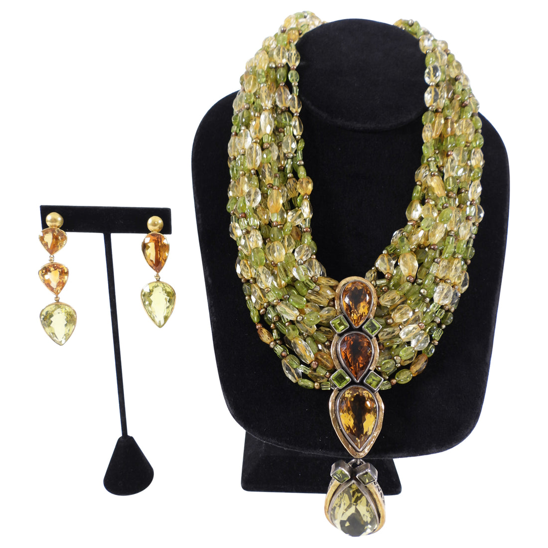 Eileen Coyne 22k Gold Tourmaline and Citrine Necklace and Earrings