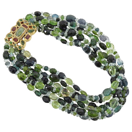 Eileen Coyne 22k Gold and Green Tourmaline Multi Strand Bead Necklace