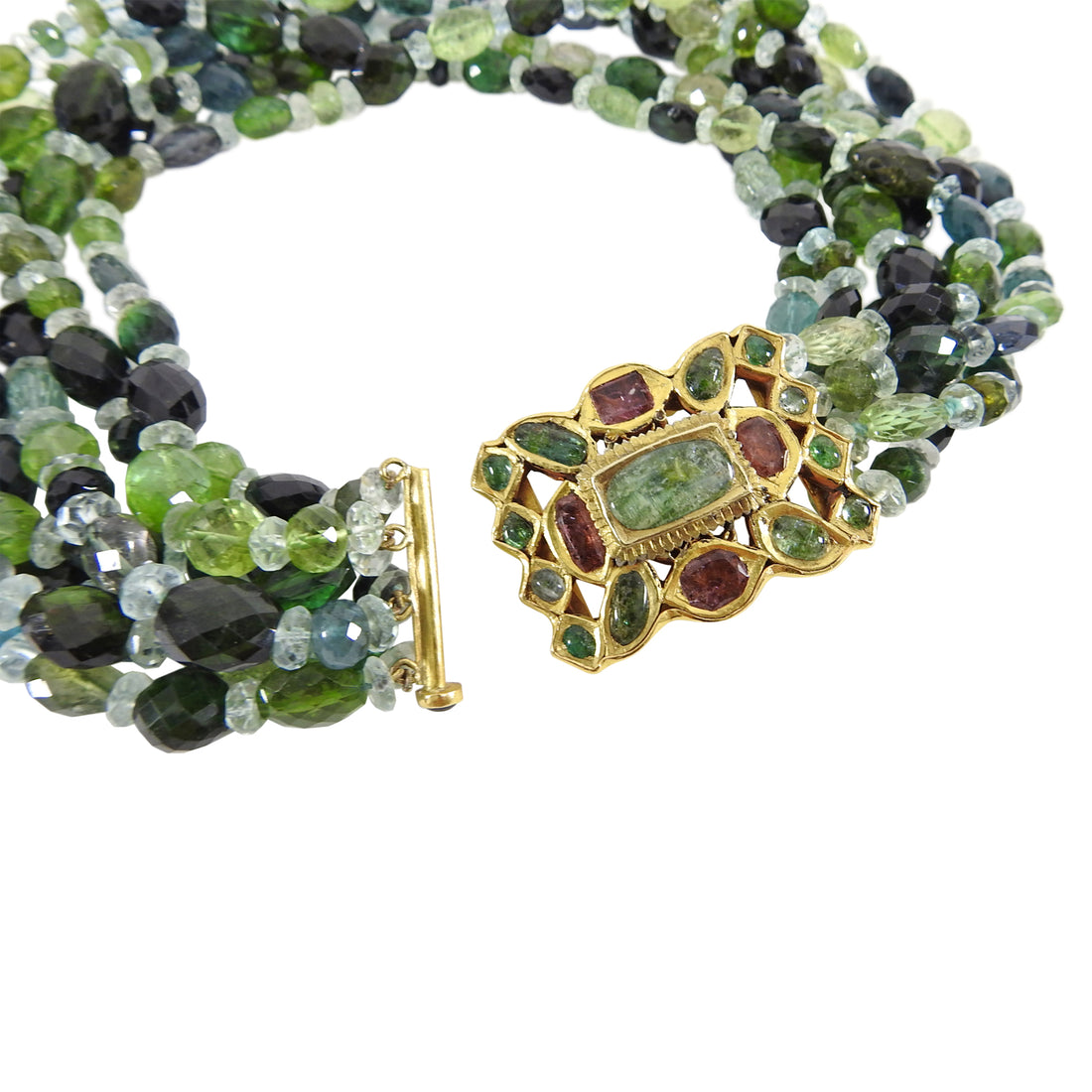 Eileen Coyne 22k Gold and Green Tourmaline Multi Strand Bead Necklace