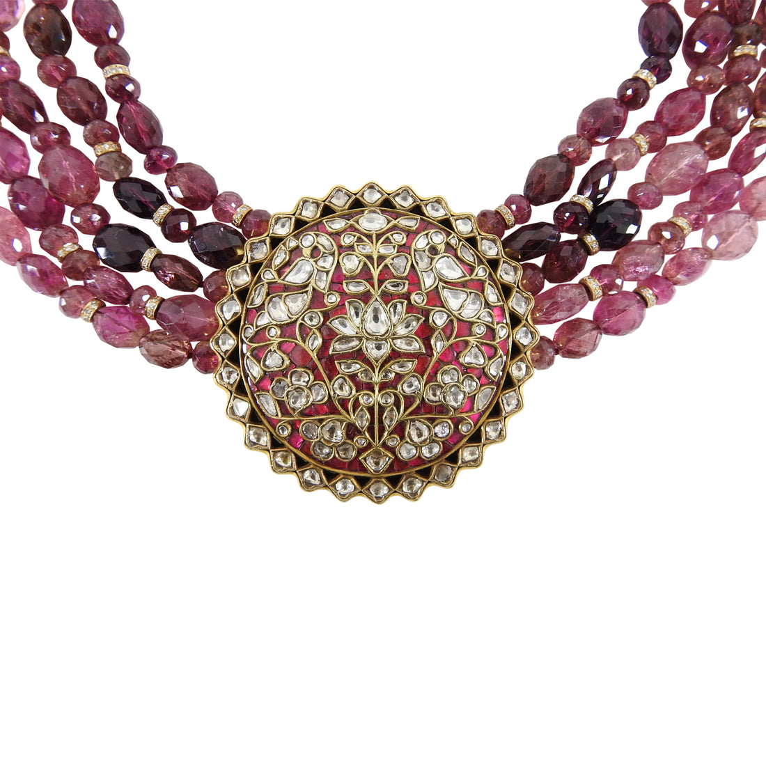 Eileen Coyne Antique Indian Enamel Tourmaline Bead Necklace