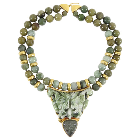 Eileen Coyne 22k Gold and Carved Jade Bead Pendant Necklace