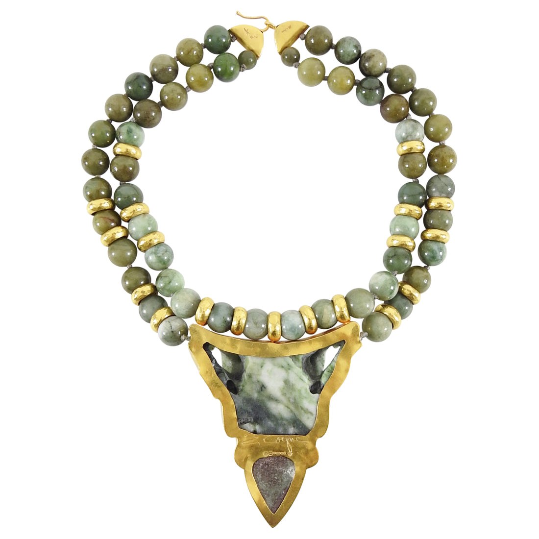 Eileen Coyne 22k Gold and Carved Jade Bead Pendant Necklace