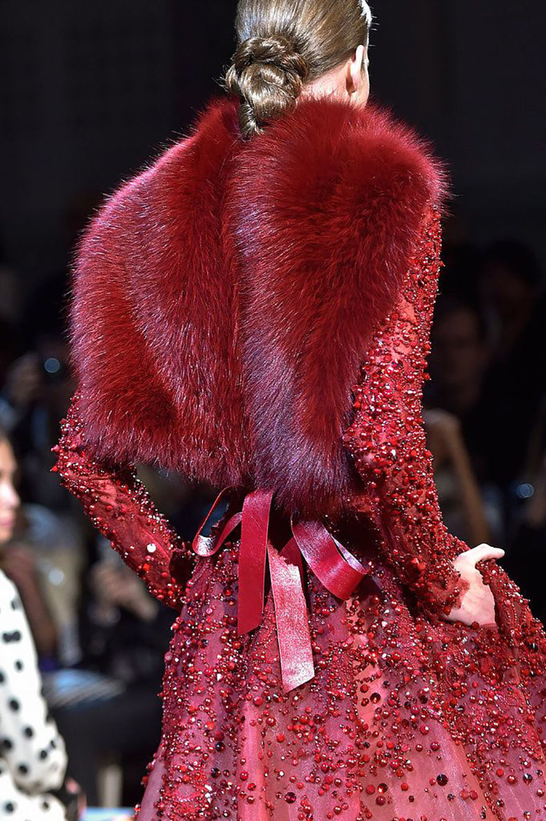 Elie Saab Red Fox Fur Shawl Stole with Leather Ties