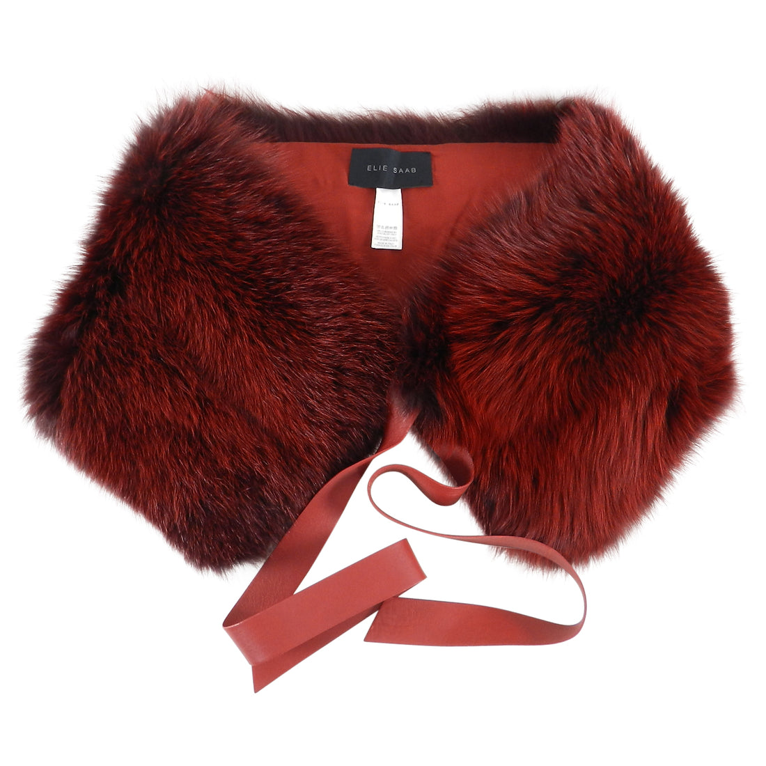 Elie Saab Red Fox Fur Shawl Stole with Leather Ties
