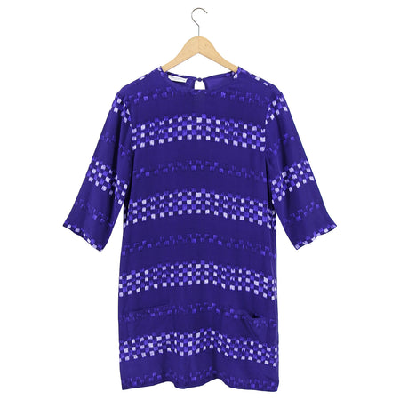 Equipment Indigo Purple Silk Tie Dye Aubrey Shift Dress - S