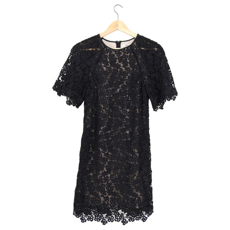 Erdem Black Guipure Lace Short Sleeve Dress