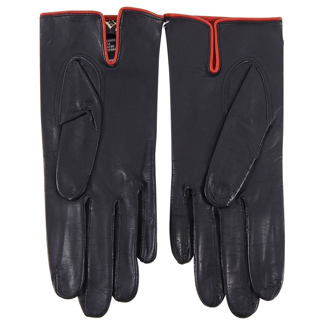 Escada Vintage 1990's Black Leather Gloves with Red Hearts