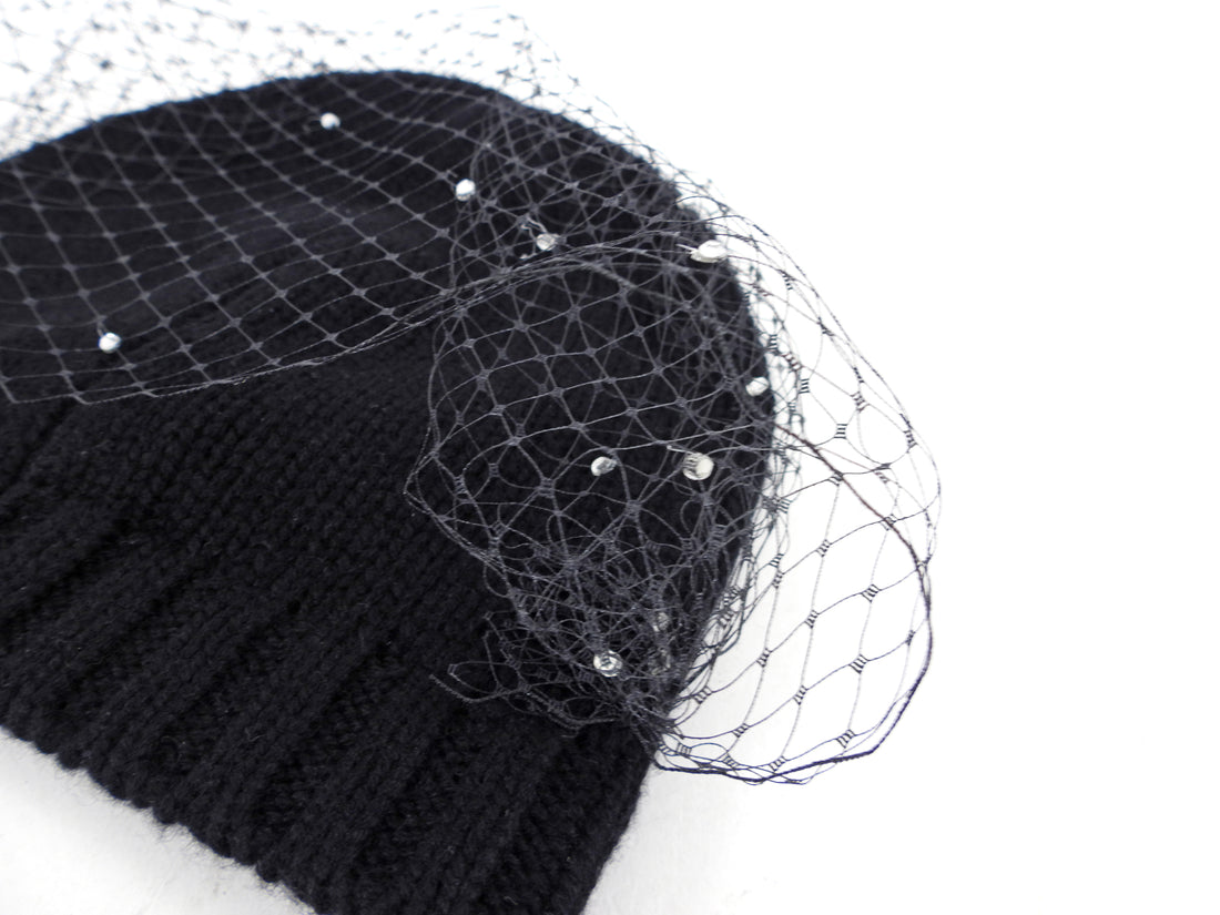 Eugenia Kim Black Knit Mesh Overlay Lucinda Toque Hat