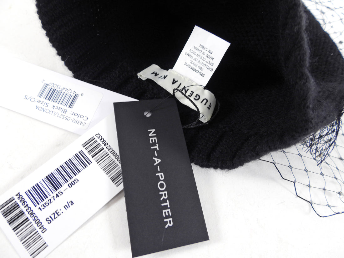 Eugenia Kim Black Knit Mesh Overlay Lucinda Toque Hat