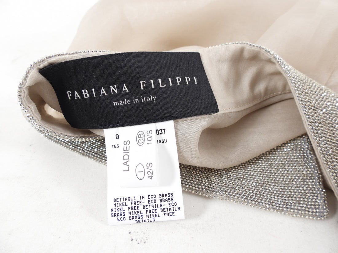 Fabiana Filippi Sand Organza Silk Monili Bead Blazer Jacket - M