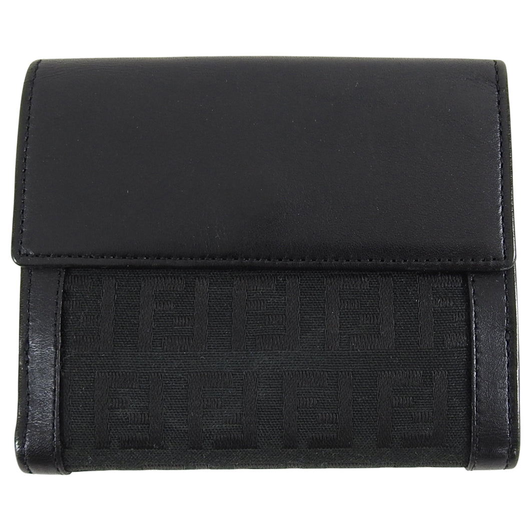 Fendi Black Monogram Zucca Logo Bifold Wallet