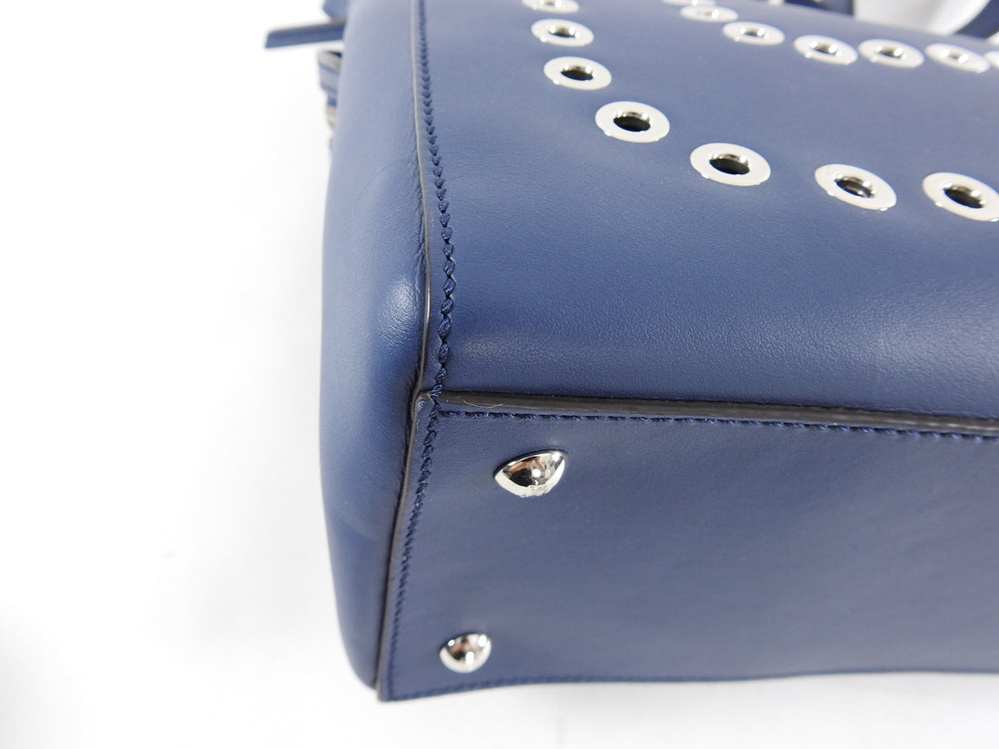 Fendi Blue Leather DotCom Grommet Satchel Bag
