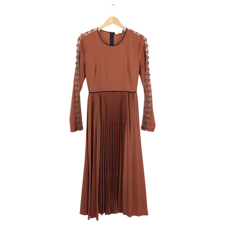 Fendi Rust Pleated Dress with Embellished Sleeves - XS / 2