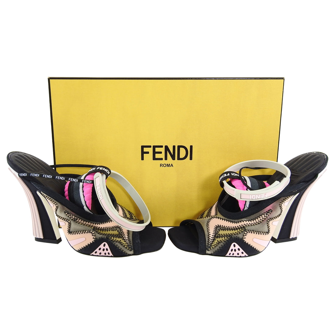 Fendi Freedom Peep Toe Pink and Black Heel Sandals - 36 / 6