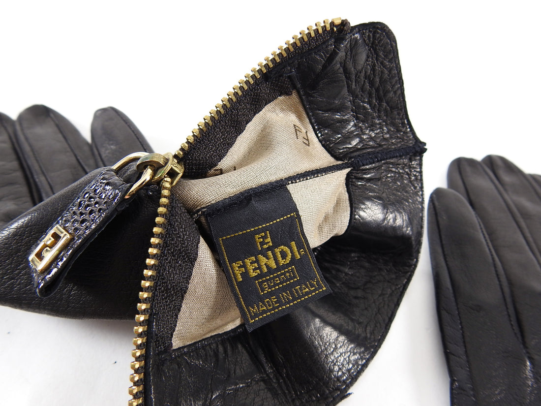 Fendi Vintage 1990's Black Leather and Lizard Trim FF Logo Gloves – I MISS YOU VINTAGE