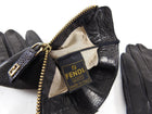 Fendi Vintage 1990's Black Leather and Lizard Trim FF Logo Gloves
