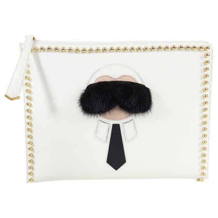 Fendi White Karlito Stud Clutch Bag