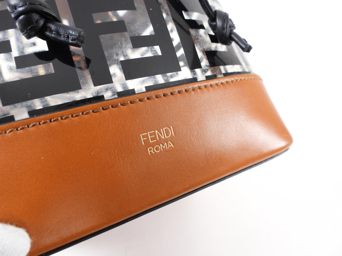 Fendi PVC Zucca and Tan Leather Grande / Large Mon Tresor Bucket Bag