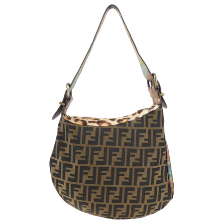 Fendi Vintage Early 2000’s Leopard Calf Hair and Zucca Oyster Bag