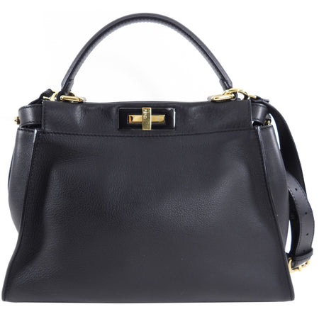 Fendi Black Leather Peekaboo Medium Two-Way Bag