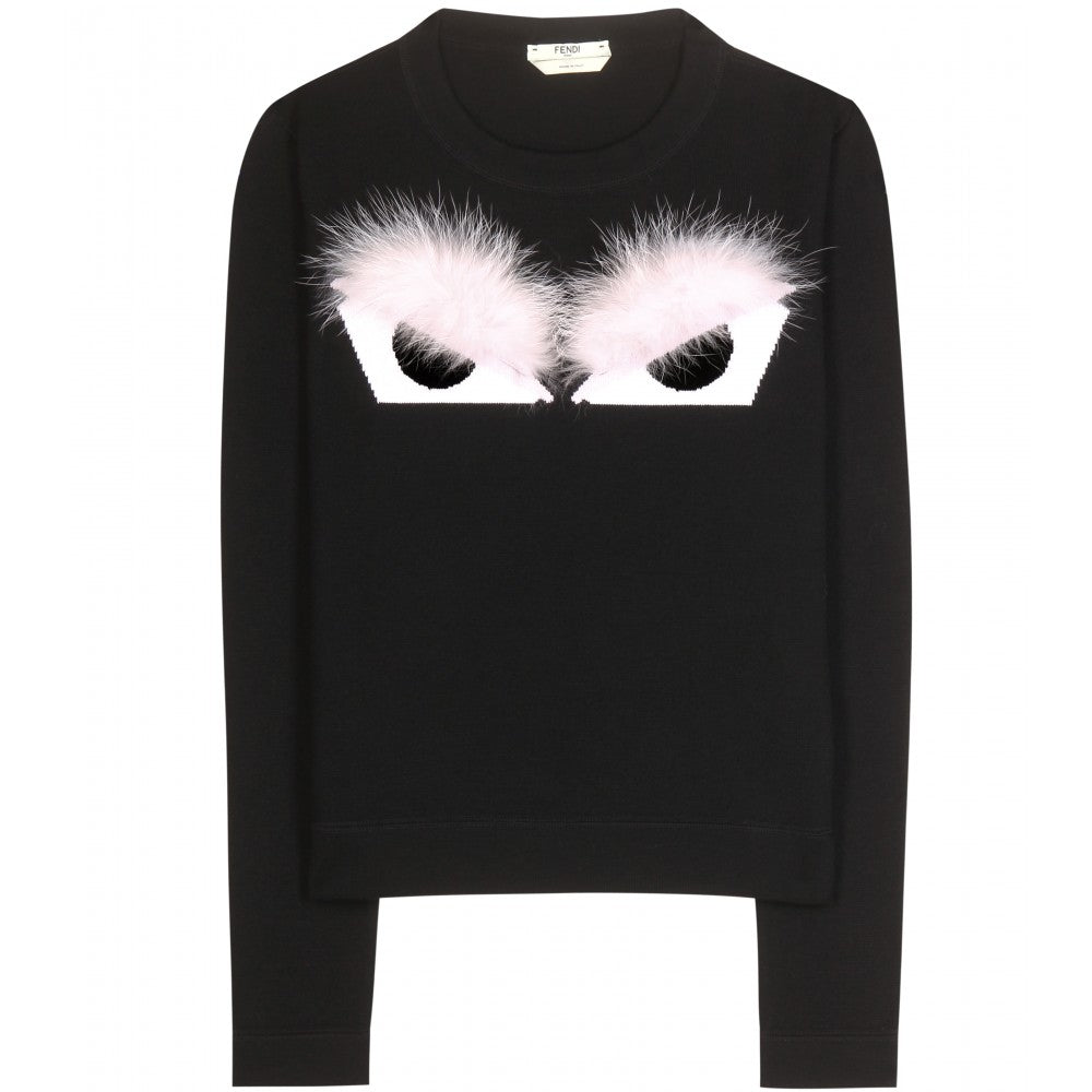 Fendi Black and Pink Knit Monster Bag Bug Fur Eyes Sweater 4