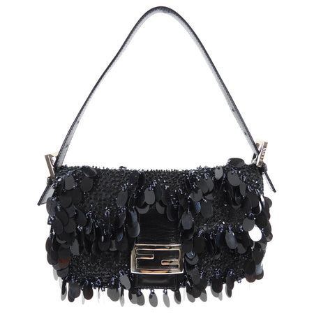 Fendi Vintage Black Bead Paillette Baguette Bag