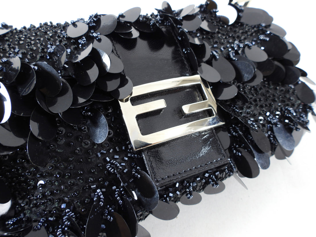 Fendi Vintage Black Bead Paillette Baguette Bag