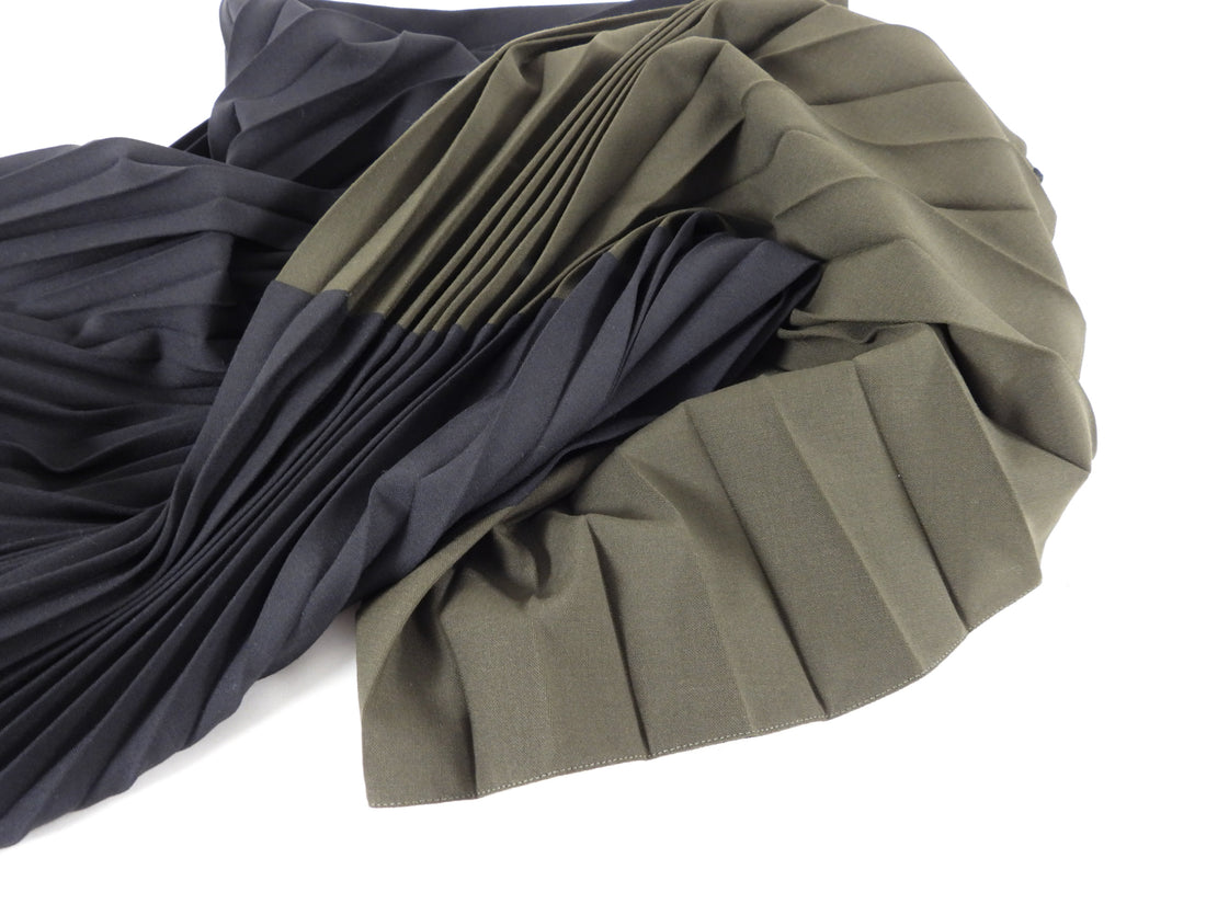 Fendi Black and Olive Green Pleated Midi Skirt - IT42 / USA 6 / M