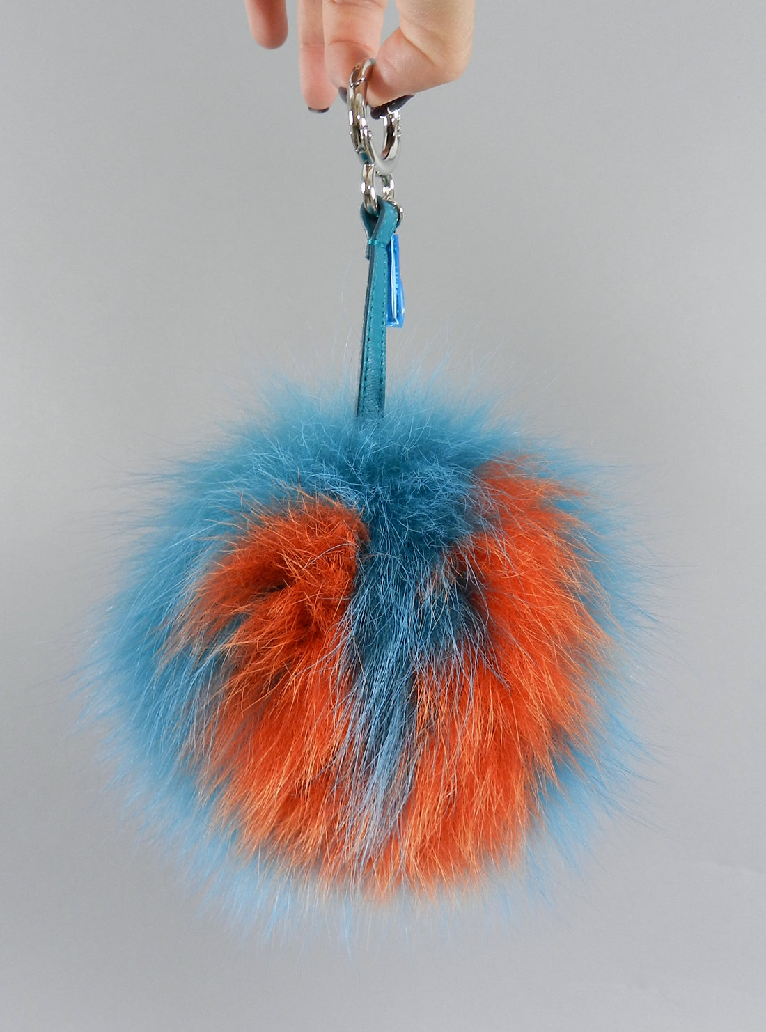 Fendi Turquoise and Orange Letter V Fox Fur Bag Charm - Bag Bug