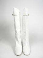 Fendi White Croc-Embossed Knee-High Block Heel Boots - EU40