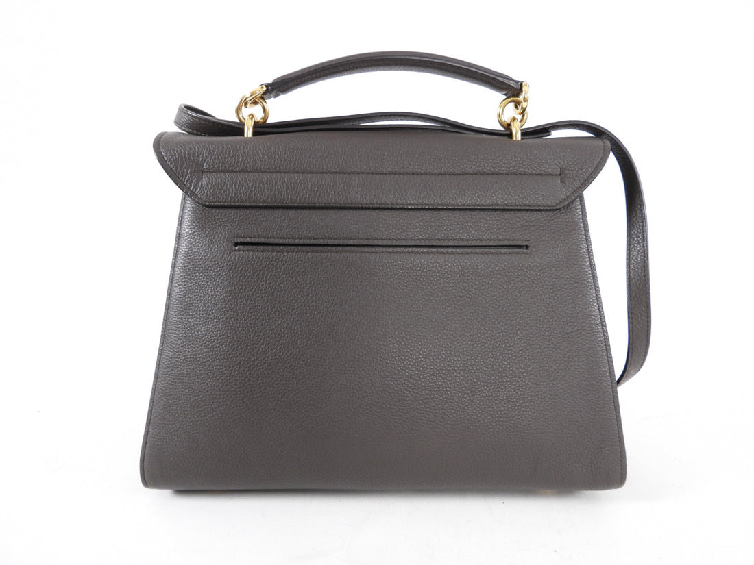 Ferragamo Dark Taupe Leather Two-Way Leather Bag