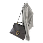 Ferragamo Dark Taupe Leather Two-Way Leather Bag