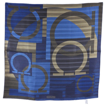 Ferragamo Blue Silk Gancini 26" Scarf