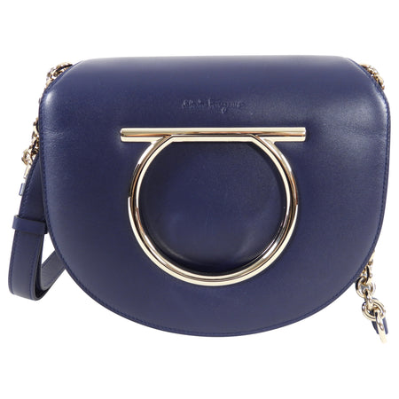 Ferragamo Navy Smooth Leather Vela Crossbody Bag