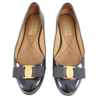 Ferragamo Charcoal Grey Patent Bow Flat Shoes - 6.5