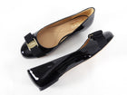 Ferragamo Vera Black Patent Flat Shoes - 8C