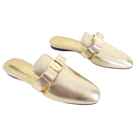 Ferragamo Gold Leather Briza Flat Slipper - 37 / 7B