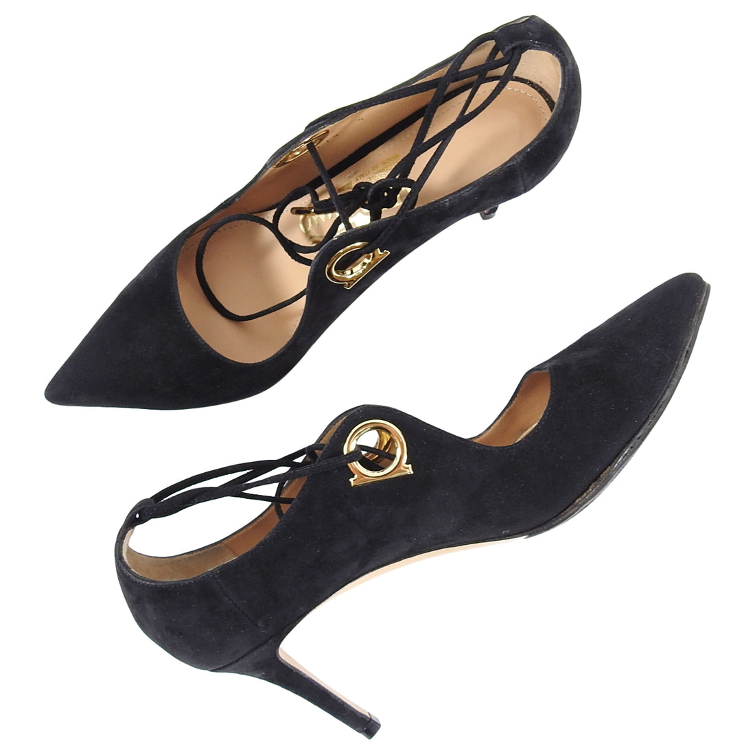 Ferragamo Black Suede Lace Up 65mm Heel Shoes - 5