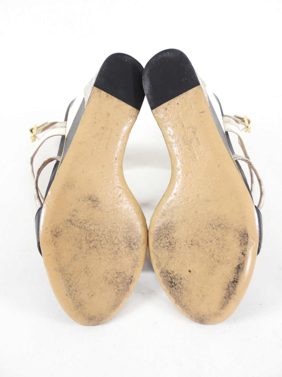 Ferragamo Black and White Geometric Wedge Sandals - USA 6