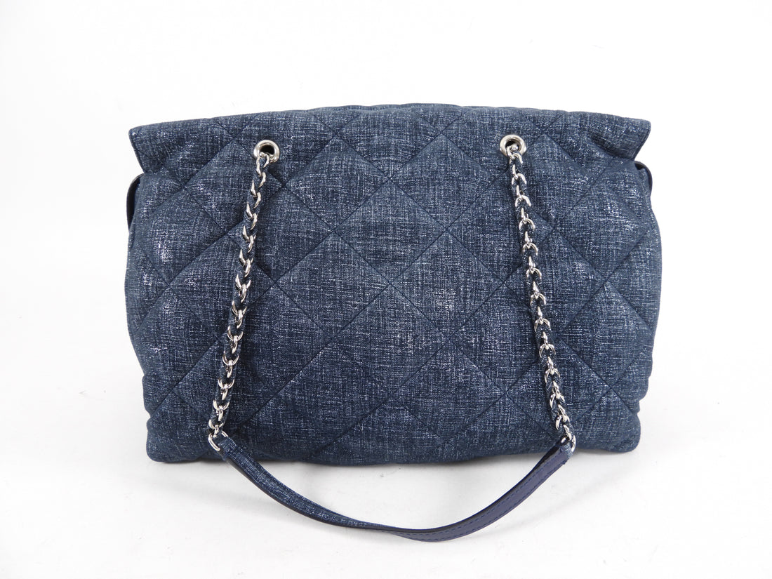 Ferragamo Blue Quilted Large Ginette Shoulder Bag