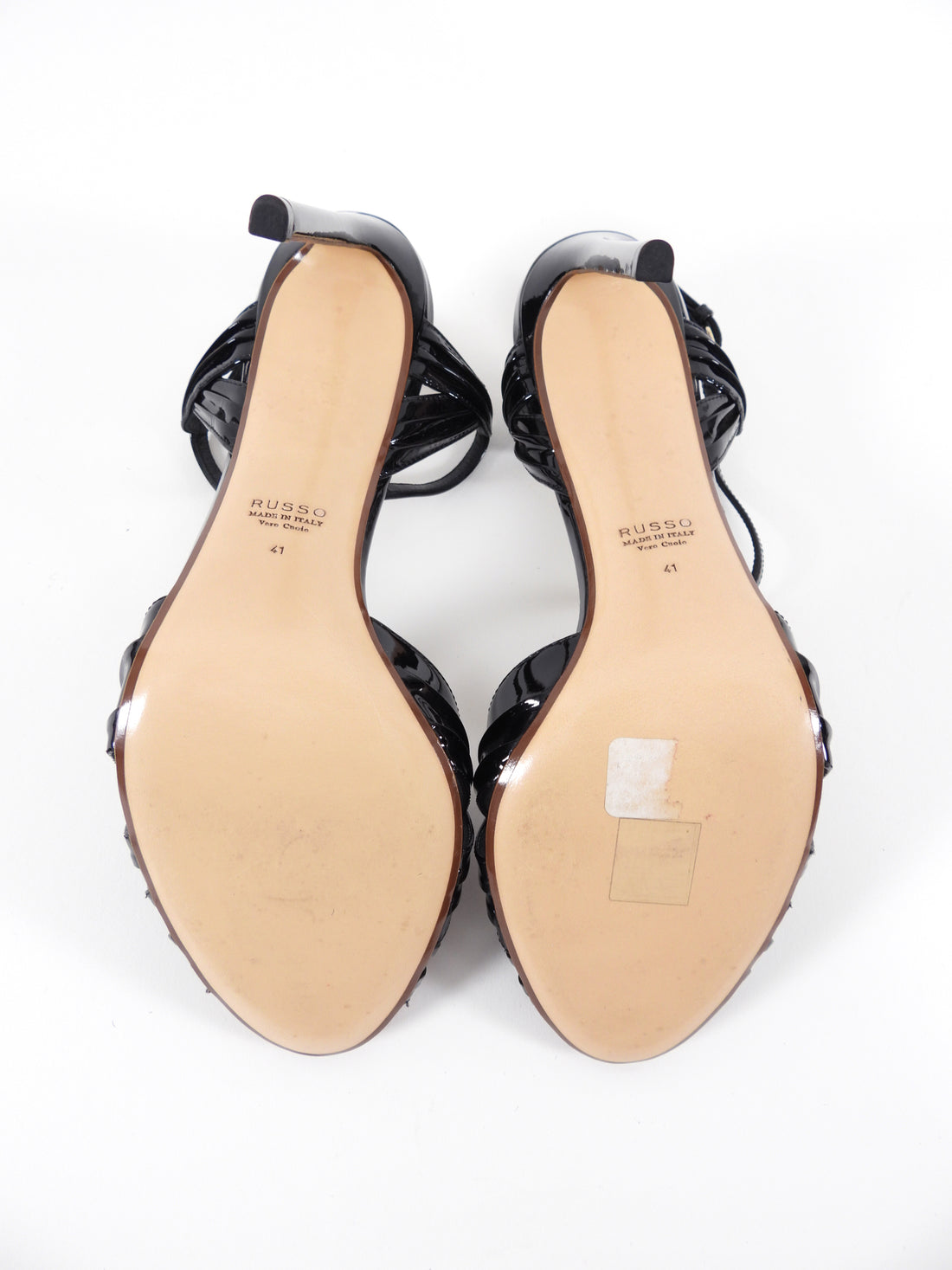 Francesco Russo Black Patent Strappy Sandals Heels - 41
