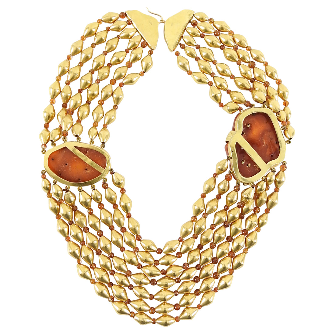 Fred Leighton 22k Gold Asian Carved Amber Multi-Strand Bead Necklace